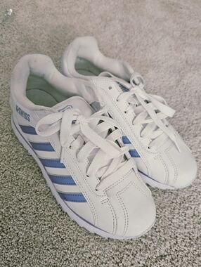 K-Swiss Classic White Sneakers with Light Blue Stripes
